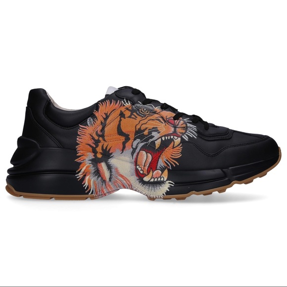 GUCCI Calfskin Tiger Print Mens Rhyton Sneakers Gucci 7=US8 - Picture 5 of 9